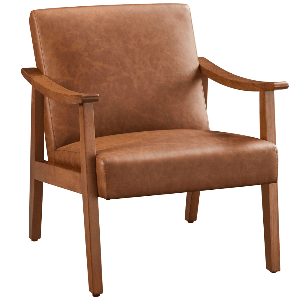 Alden Design Mid-Century Modern Accent Chair with Wooden Frame, Ivory Boucle Fabric