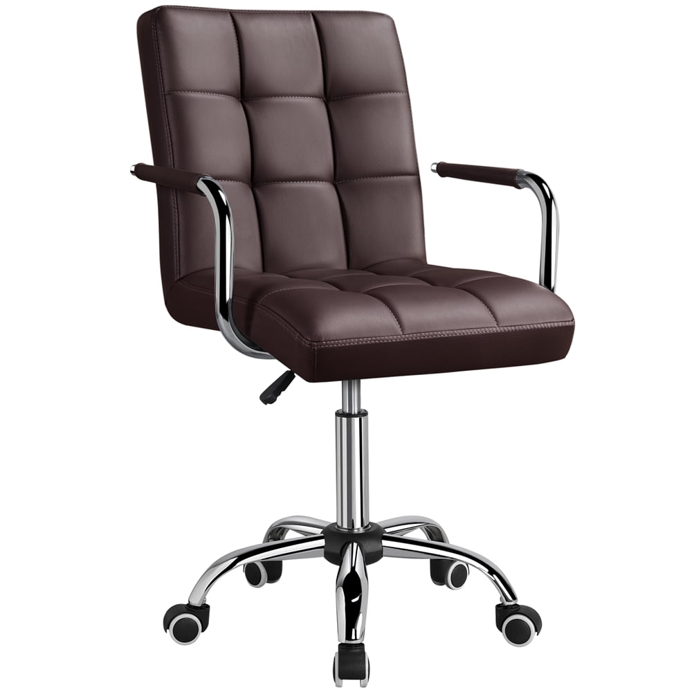 Alden Design Modern Faux Leather Adjustable Swivel Office Chair with Wheels, Espresso