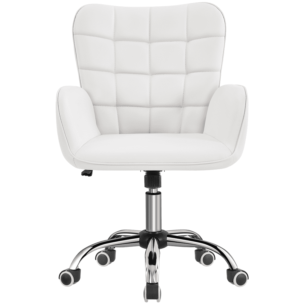 Alden Design Modern Faux Leather Desk Chair with Mid-Back Padded Armrests for Office, White