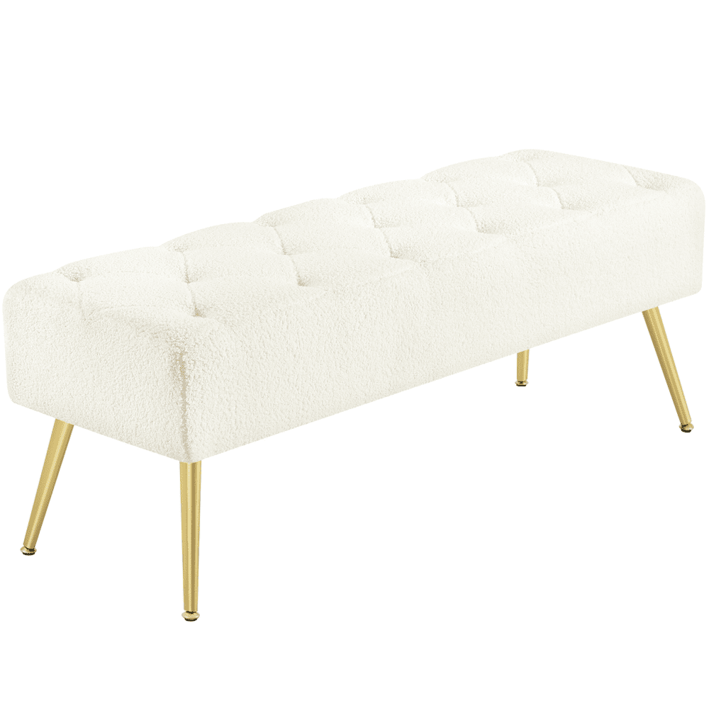 Alden Design Modern Ottoman Boucle Footstool Bench for Bedroom, Ivory