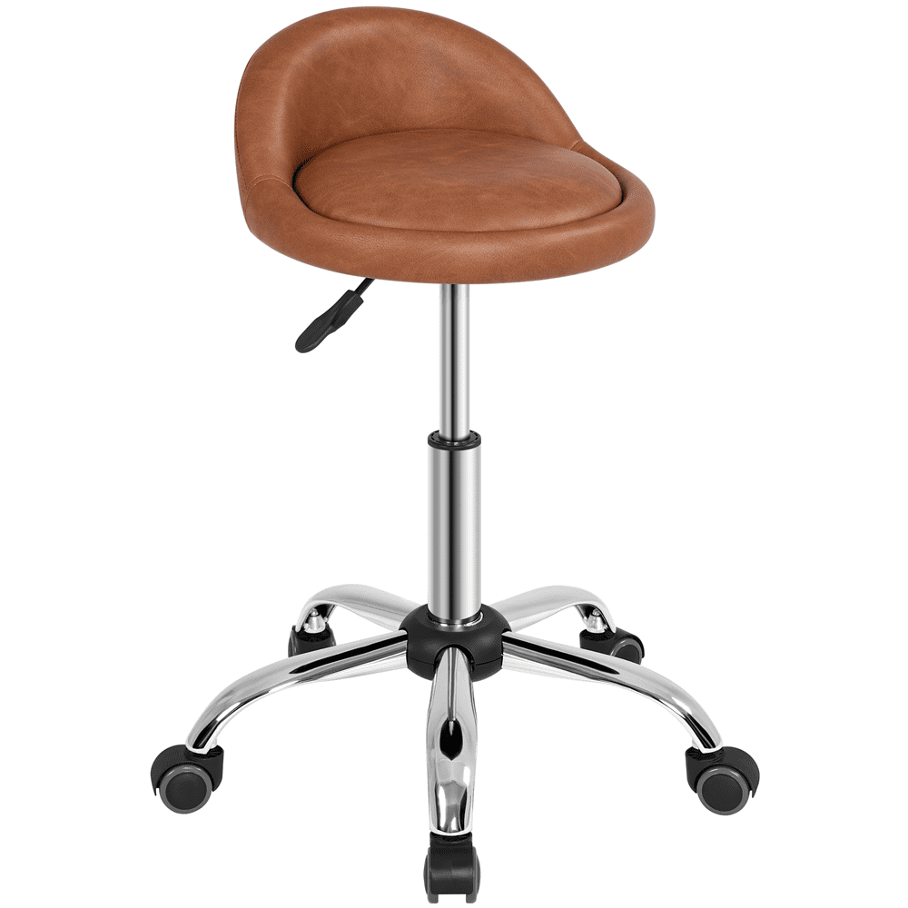 Alden Design Modern PU Leather Rolling Salon Stool with 5 Castors for Spa Massage Manicure, Brown