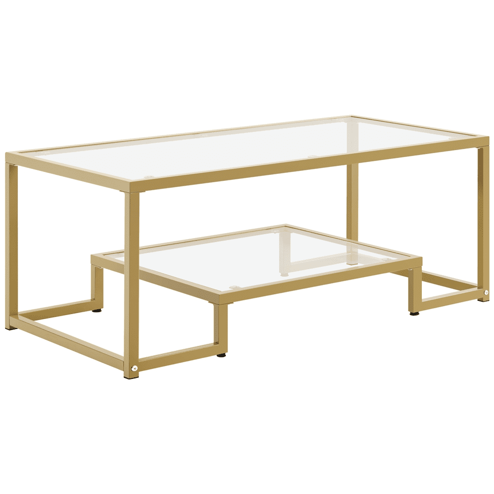 Alden Design Modern Glass Coffee Table with Metal Frame, Black