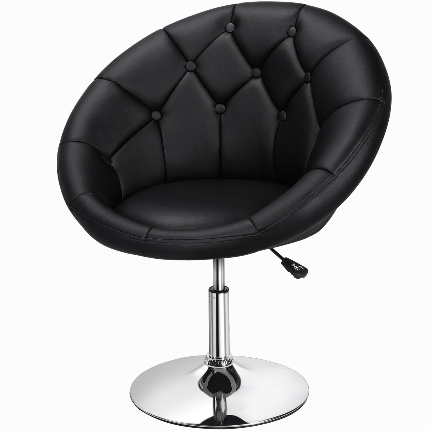 Alden Design Modern Tufted Adjustable Barrel Swivel Accent Chair, Black Faux Leather