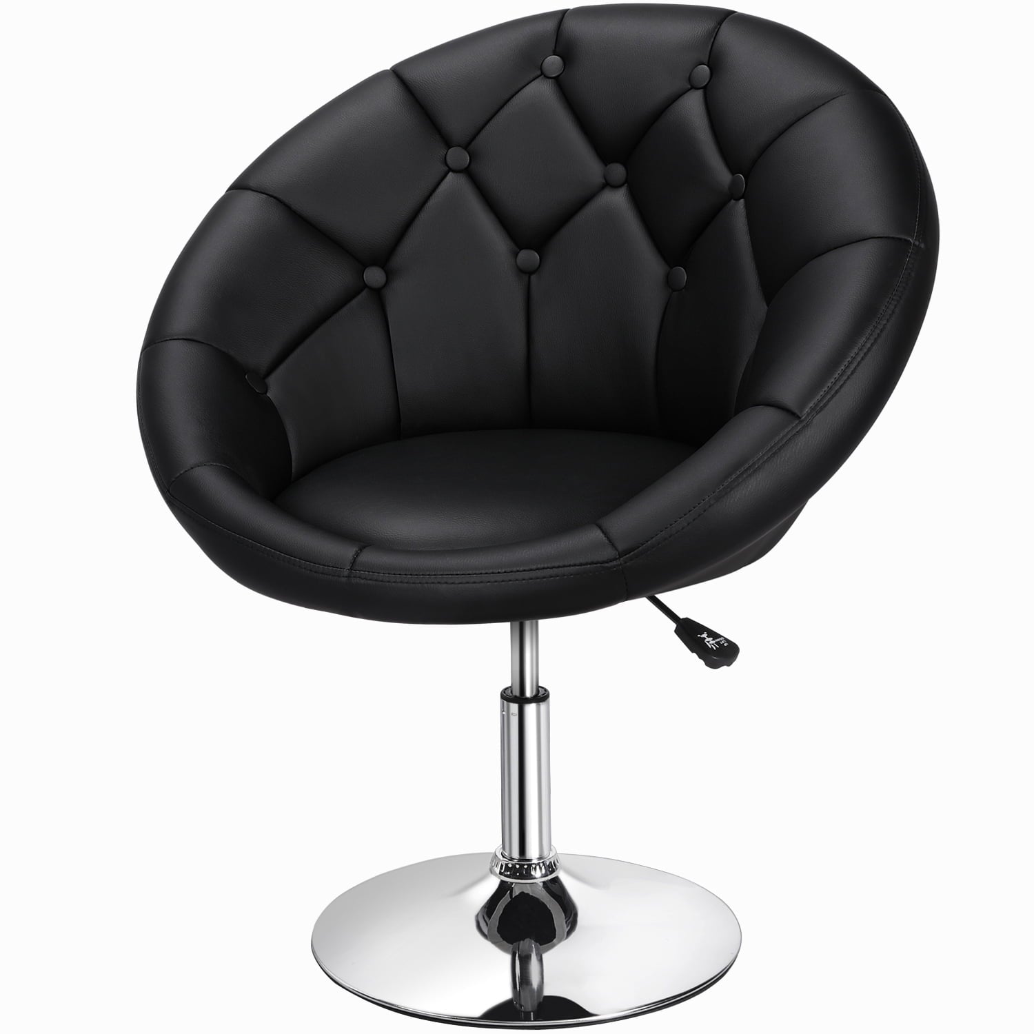 Alden Design Modern Tufted Adjustable Barrel Swivel Accent Chair, Black Faux Leather