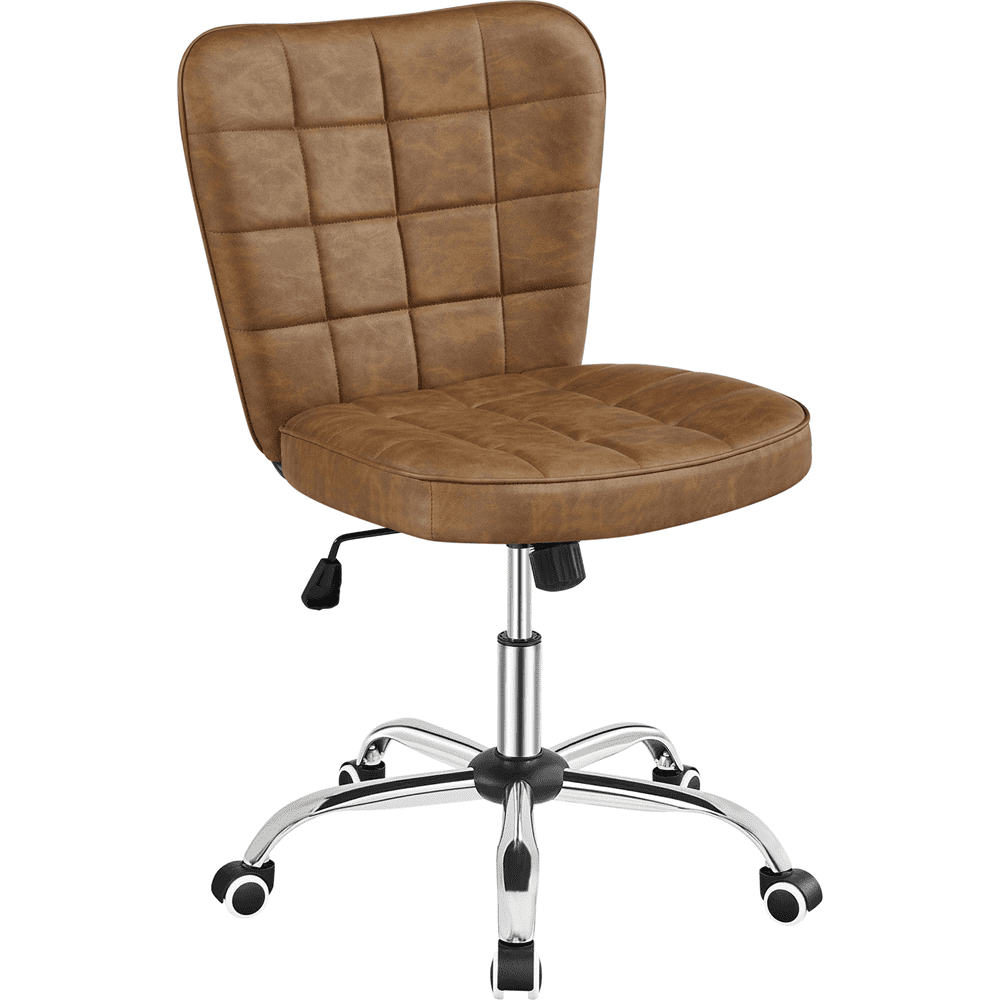 Alden Design Modern Tufted Armless Desk Chair with Chrome Finish Metal Base, Retro Brown