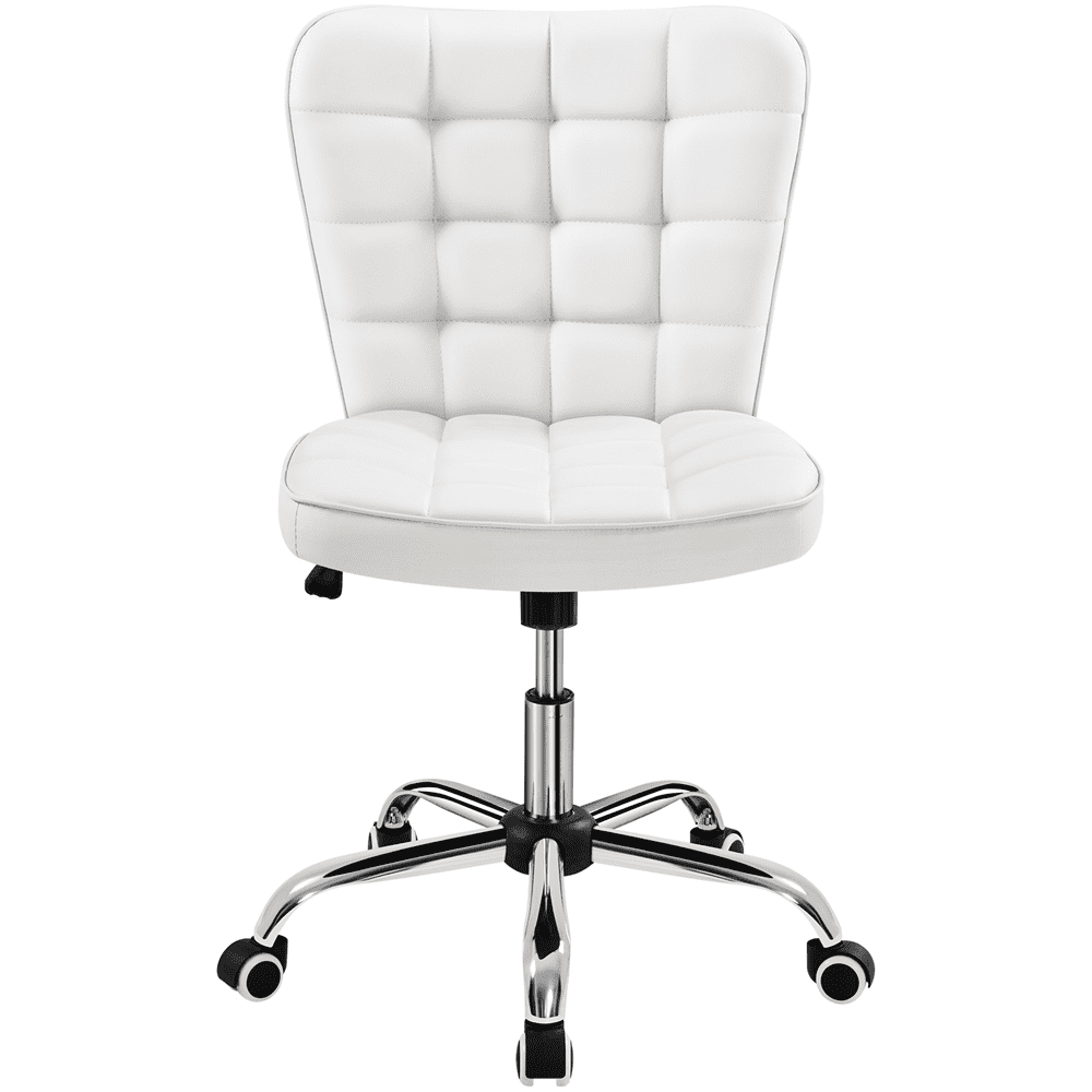 Alden Design Modern Tufted Faux leather Armless Desk Chair for Home Office, White