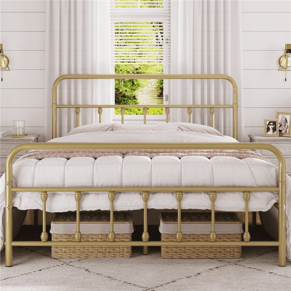 Alden Design Twin Size Metal Platform Twin Bed with High Headboard, Bronze,