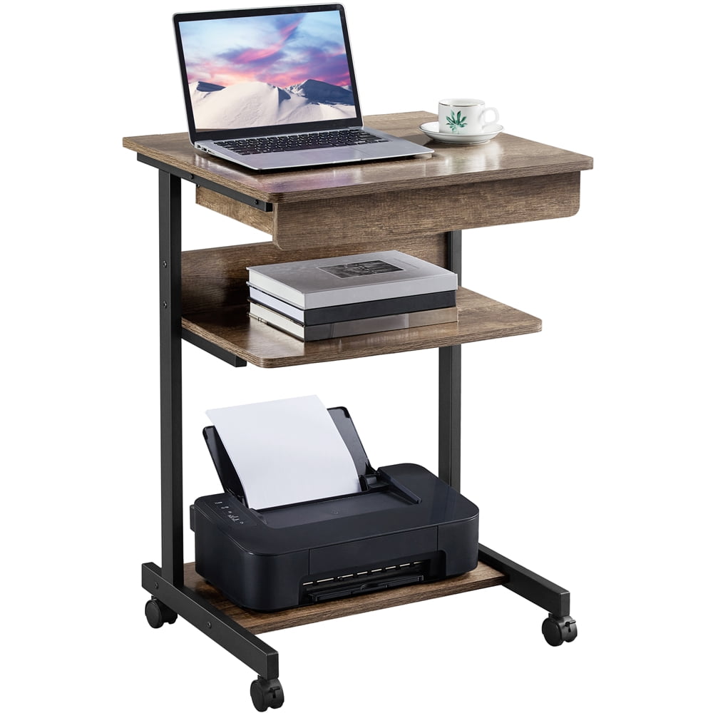 Alden Design Collection Rolling Computer Desk with 2 Storage Shelves and Drawer, Taupe