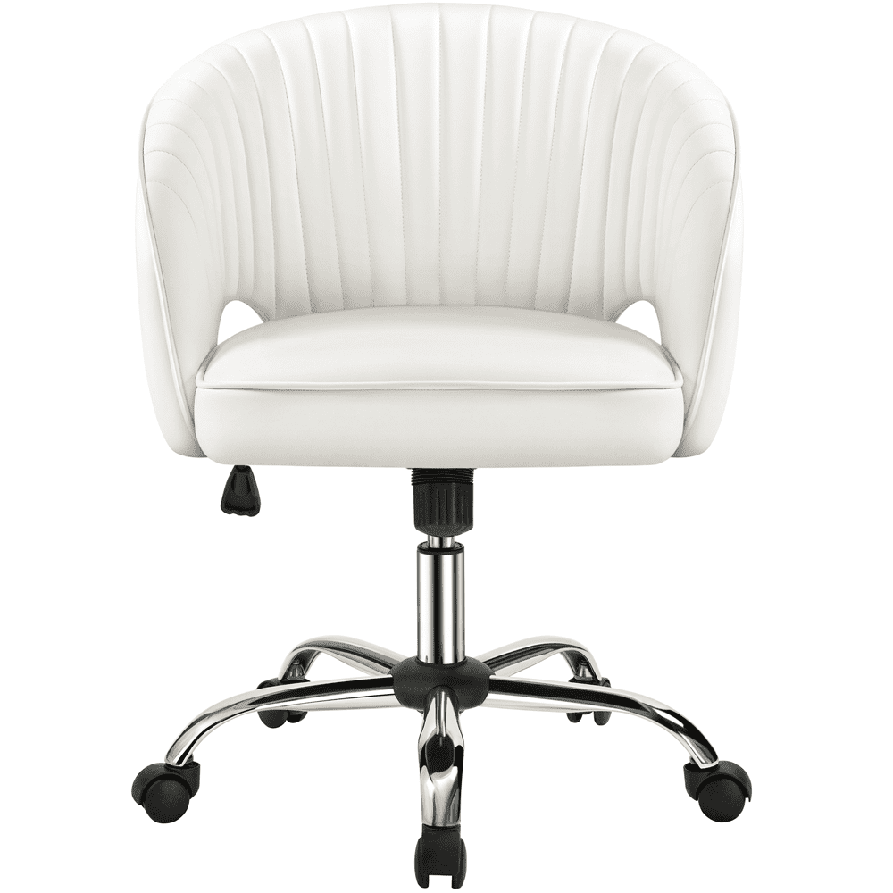 Alden Design Swivel Faux Leather Office Chair with Tufted Barrel Back, White