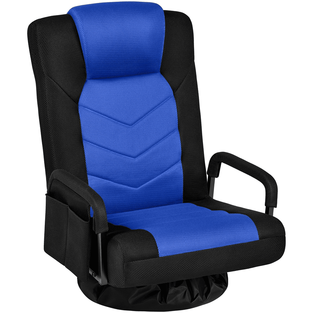 Alden Design Swivel Floor Gaming Chair with Adjustable Backrest, Black/Blue