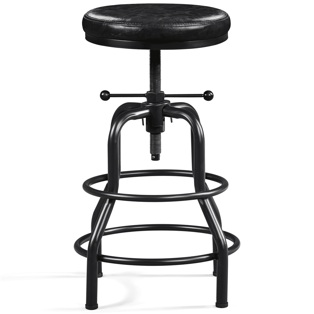 Alden Design Vintage Faux Leather Counter-Height Bar Stool with Metal Legs for Kitchen Restaurant, Black