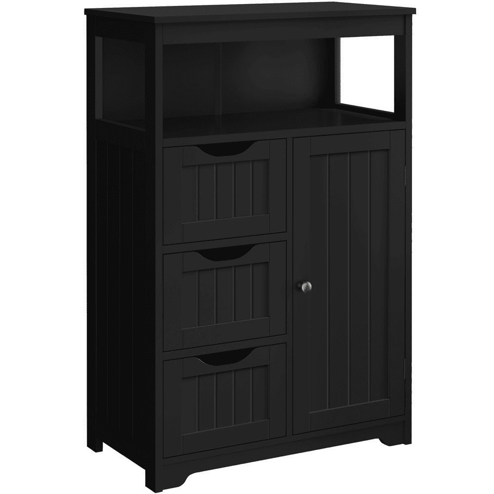 Alden Design Wooden Bathroom Floor Cabinet Storage Organizer with Drawers, Black