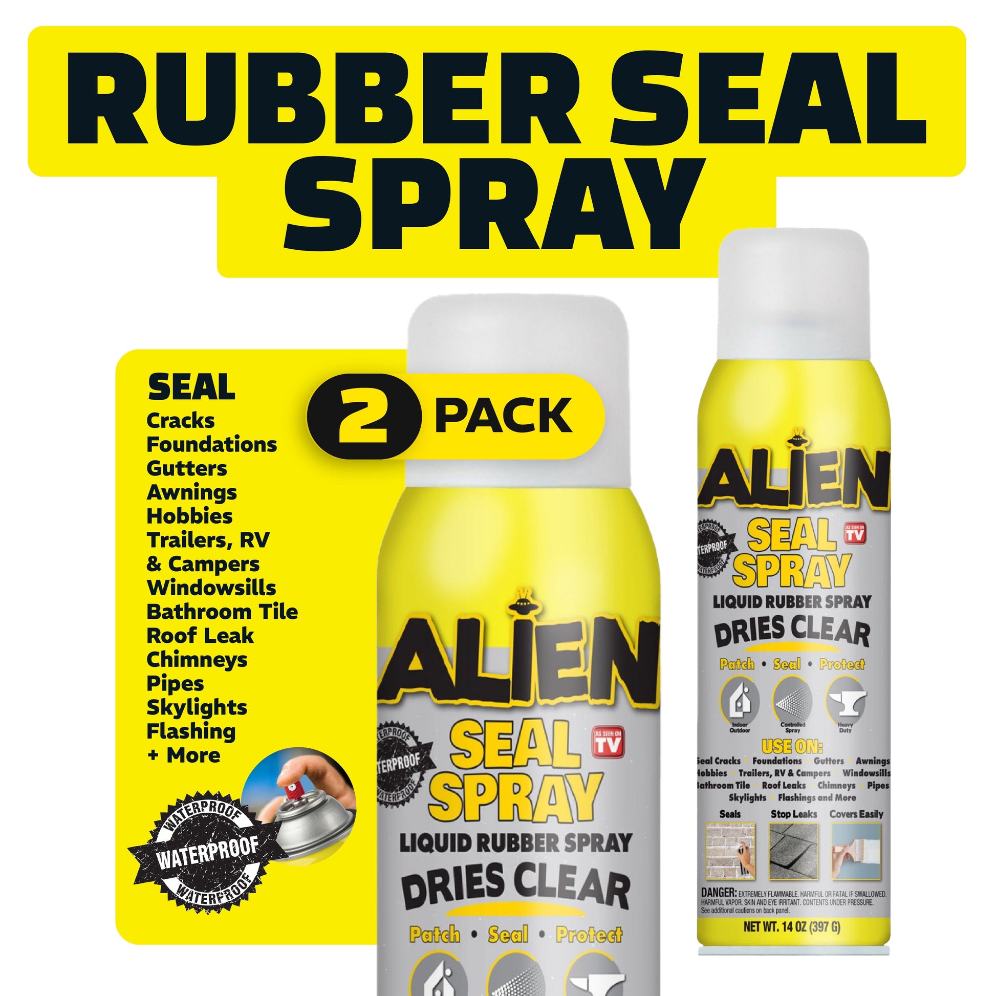 Alien Waterproof Sealant Spray Clear Caulk 14 oz Liquid Rubber Seal Insulate for Indoor Outdoor