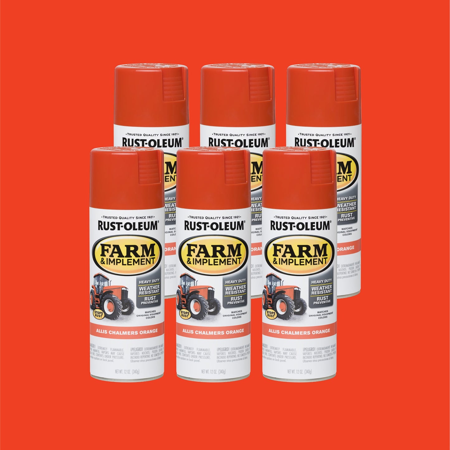 6 Pack, Allis Chalmers Orange, Rust-Oleum Specialty Farm & Implement Gloss Spray Paint-280135, 12 oz