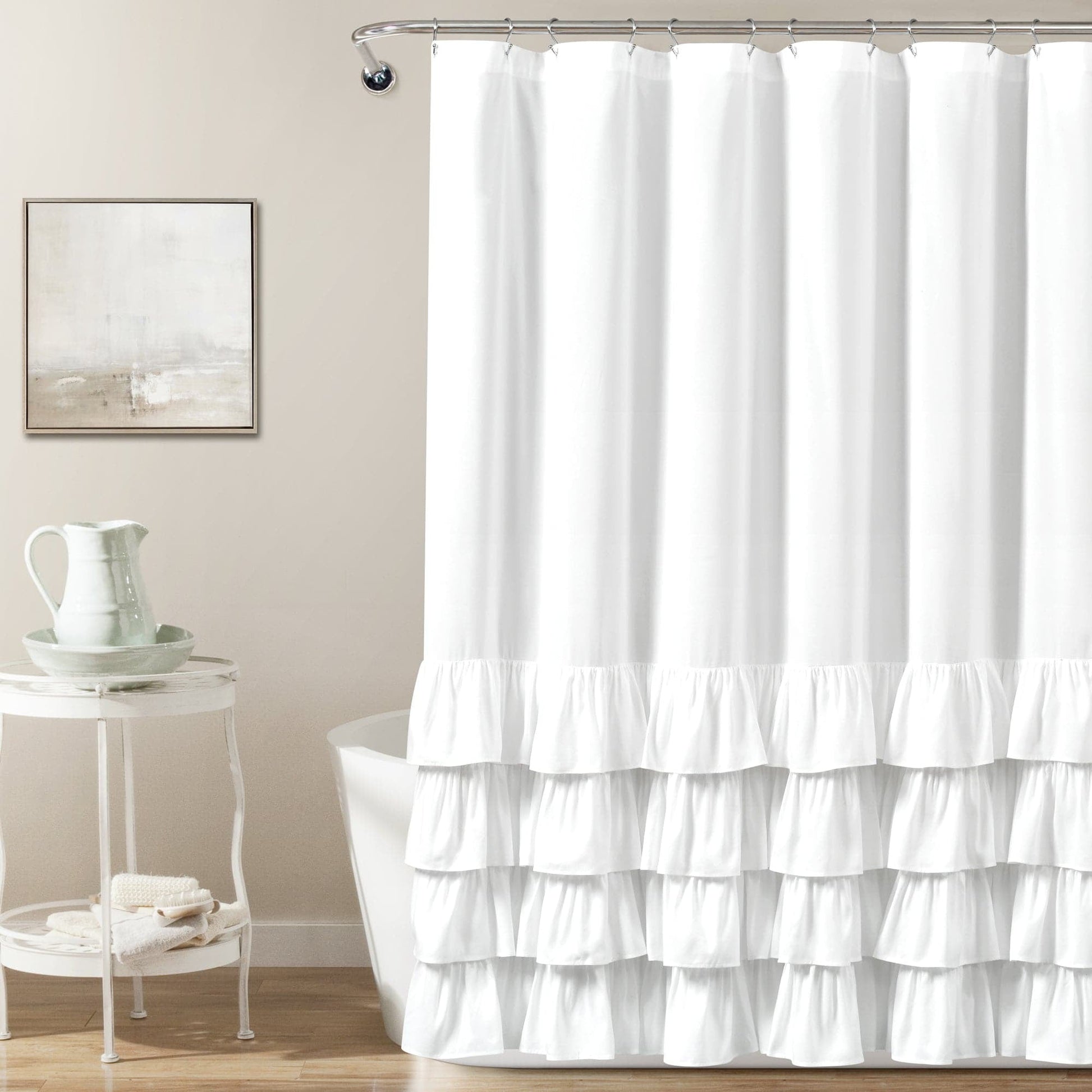 Allison Ruffle Shower Curtain White Single 72X72