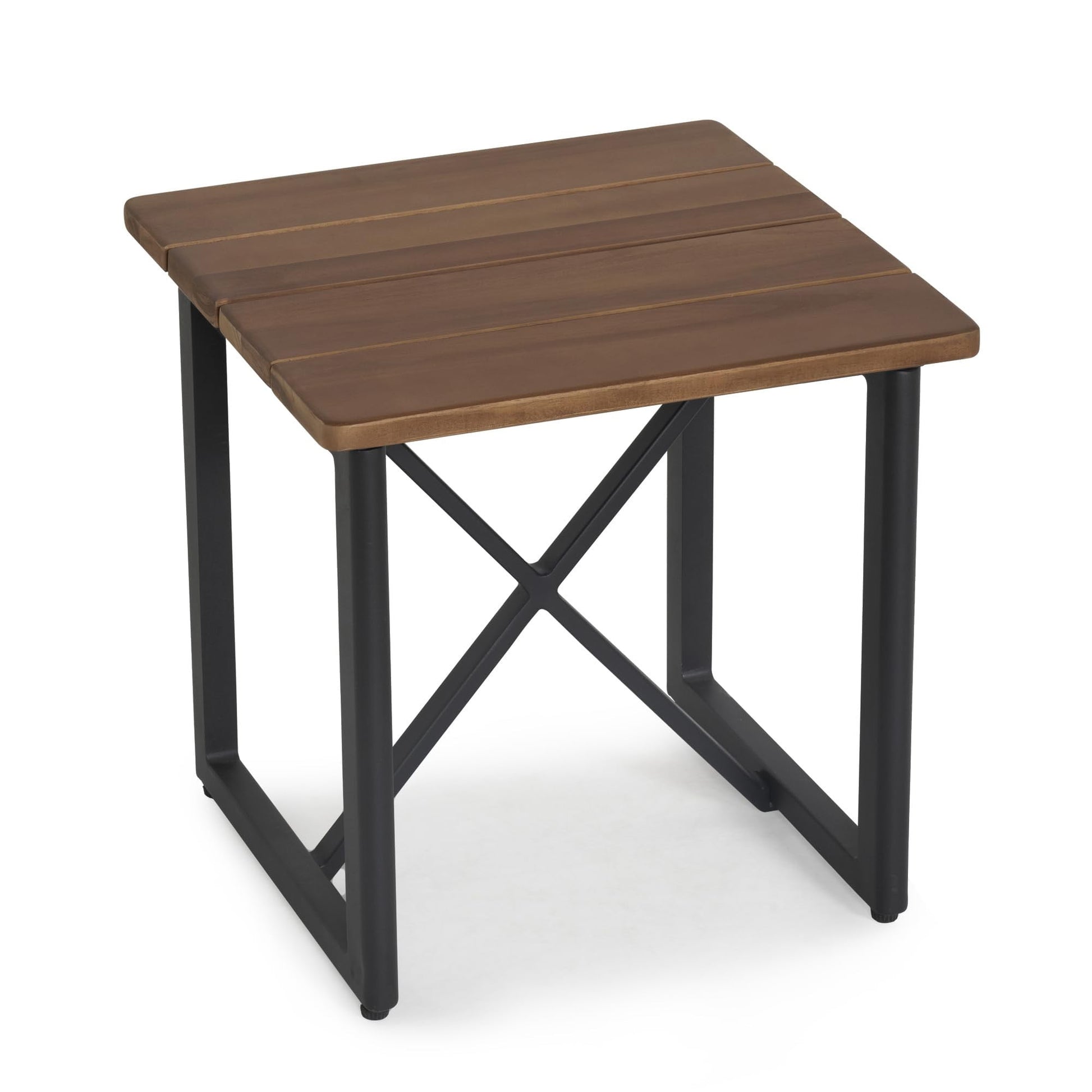 Aluminum Outdoor Patio Coffee Table with Acacia Wood Top, Rectangle Table, Weather-Resistant for Garden, Balcony, Backyard