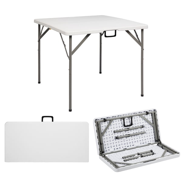 Alvantor 34" Square Folding Table, Portable Fold-in-Half HDPE Card Table with Steel Legs, Indoor Outdoor Dining Picnic Party Table, White
