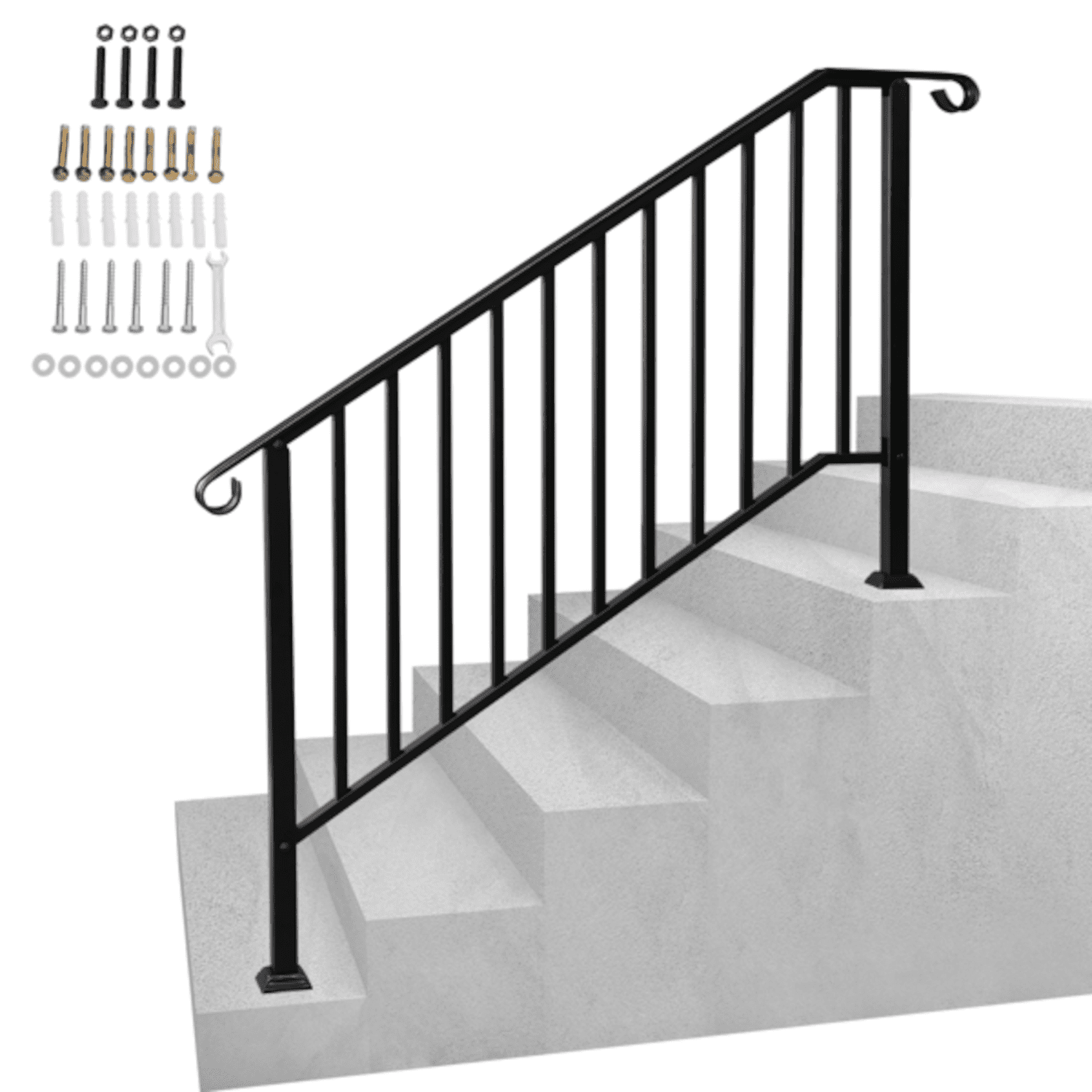 Alvantor 5 Step Handrails for Outdoor Steps,Iron Picket Design for Garden,House Entry Steps,Porch,Complete Installation Kit