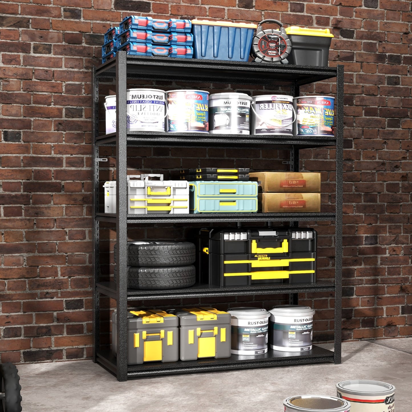 Alvantor 5 Tier Storage Shelves, Metal Storage Shelving with Adjustable Shelf for Garage Basement, 31.5"W x 16"D x 63"H Black