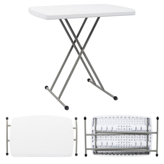 Alvantor Adjustable Folding Table, 30 x 20 in Small HDPE Portable Personal Table with Steel Legs, White Gray, Indoor Outdoor Use