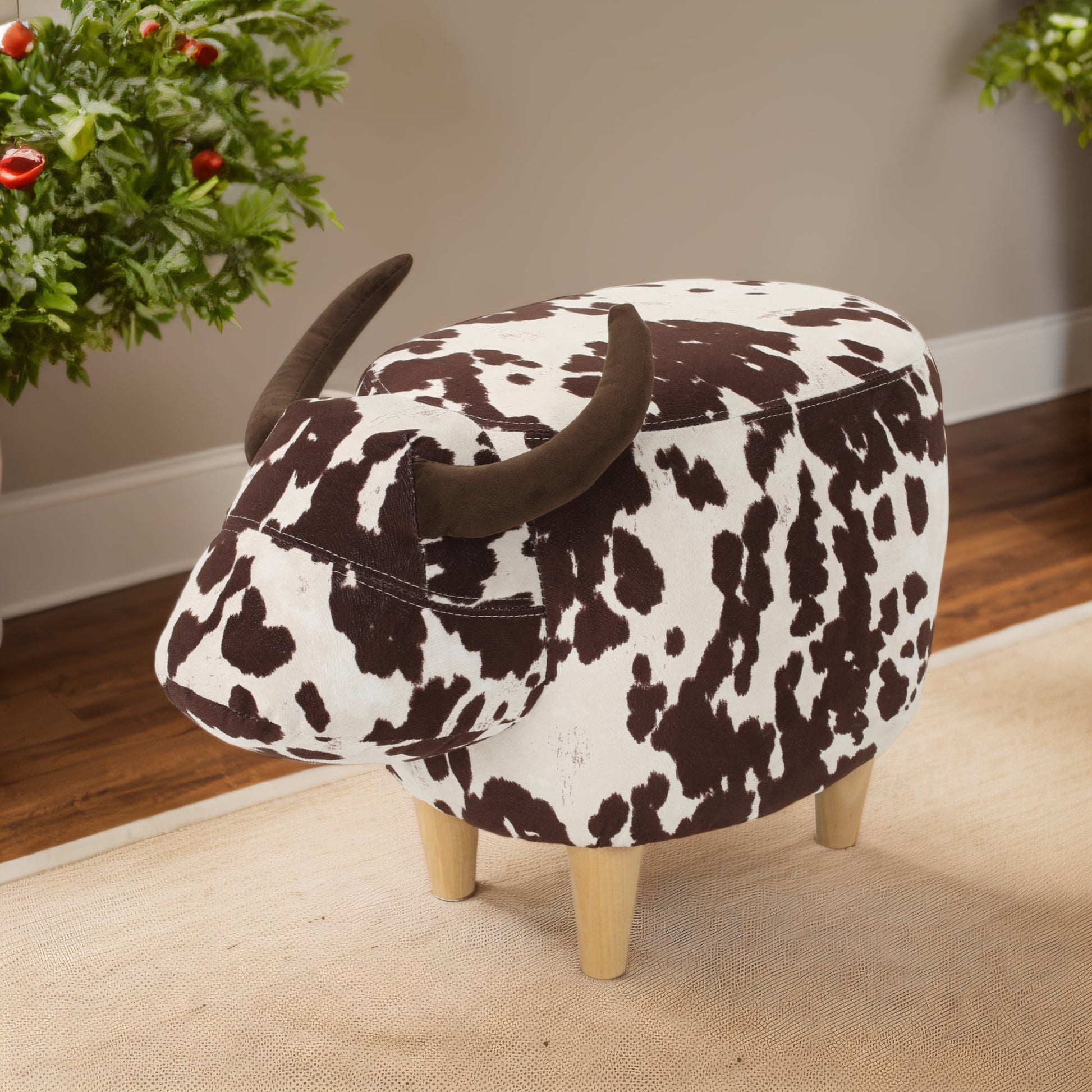 Alvantor Animal Ottoman Footrest Modern Velvet Cow-Shaped Ottoman for Living Room, Bedroom Brown
