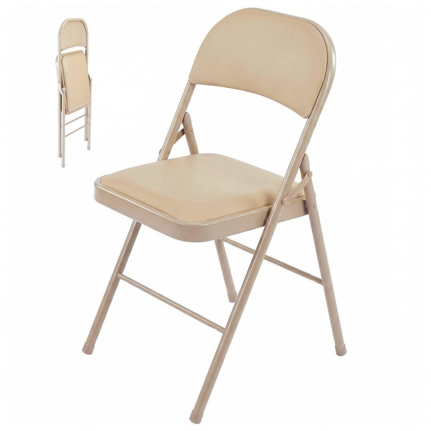 Alvantor Folding Chairs 2-Pack/4-Pack, Padded PU Leather Seat, Heavy Duty,Black/Khaki