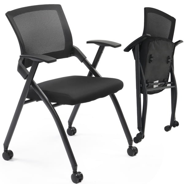 Alvantor Folding Office Chair with Wheels and Sliding Armrests for Conference and Home Use