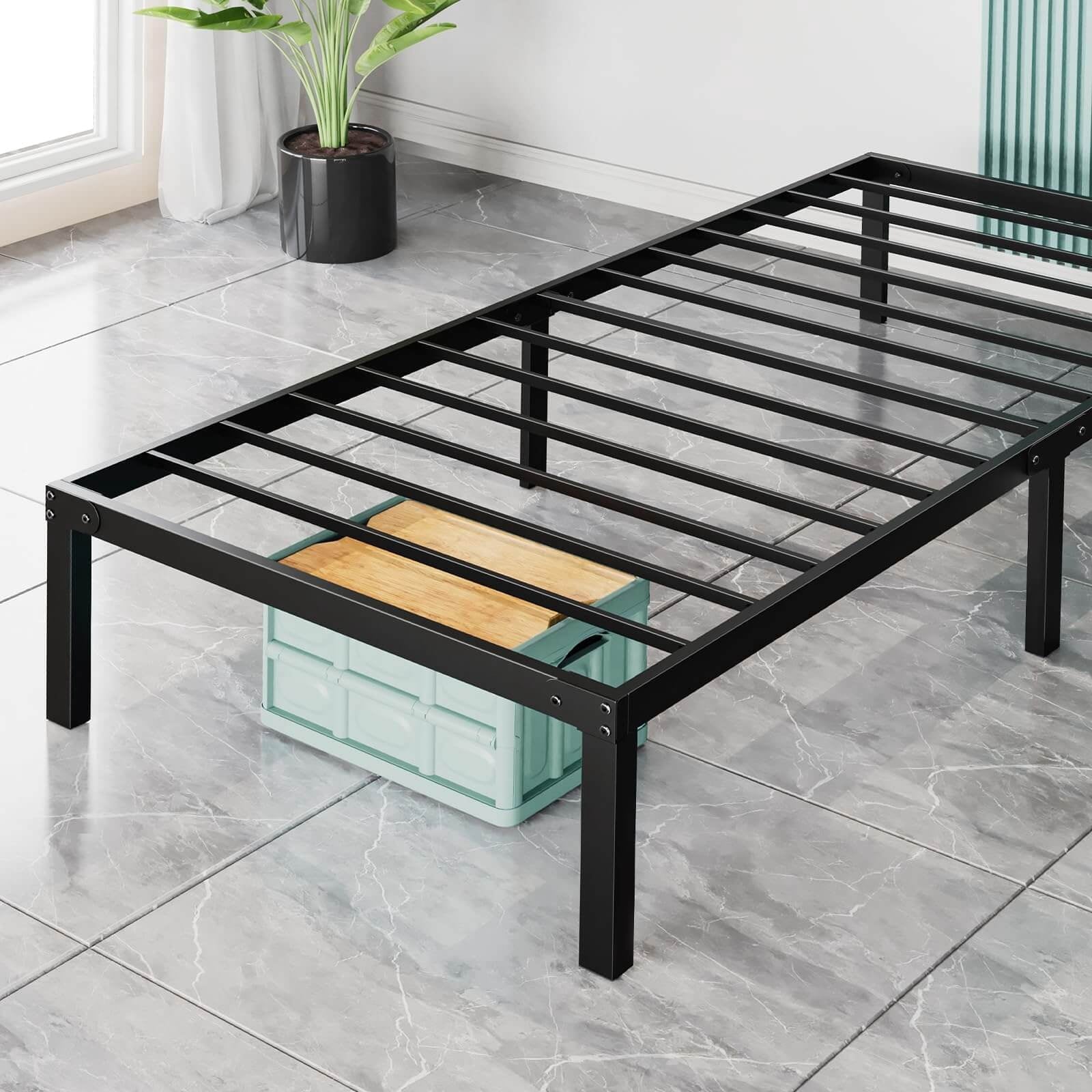Alvantor Base de Cama de Metal Resistente con Almacenamiento, Soporte de LÃ¡minas de Acero, Negro, TamaÃ±o Twin