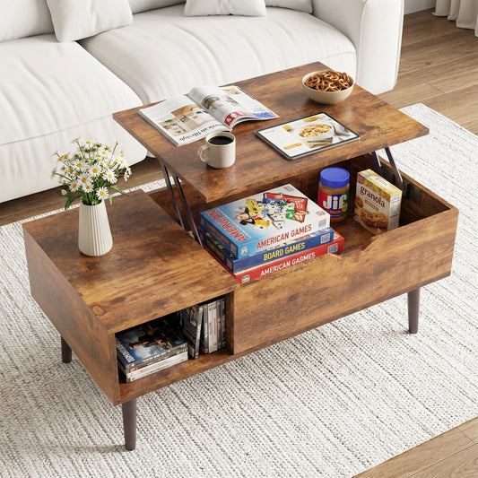 Alvantor Lift Top Coffee Table with Storage, Modern Lift-Up Design Hidden Compartment, Brown/Black