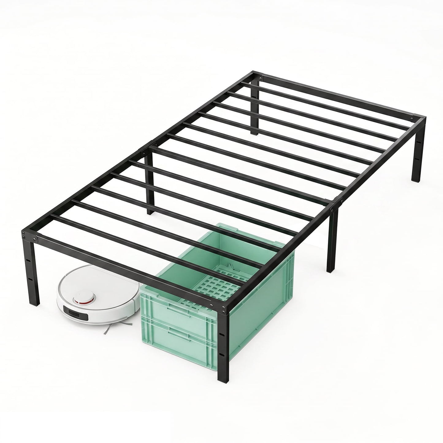 Alvantor Metal bed Frame 18 inch Tall with Under-bed Storage, Heavy Duty, Easy to Assemble, Black