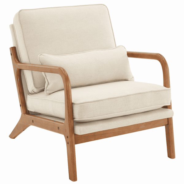 Alvantor Mid-Century Modern Accent Chair with Solid Wood Frame and Upholstery, Off-White