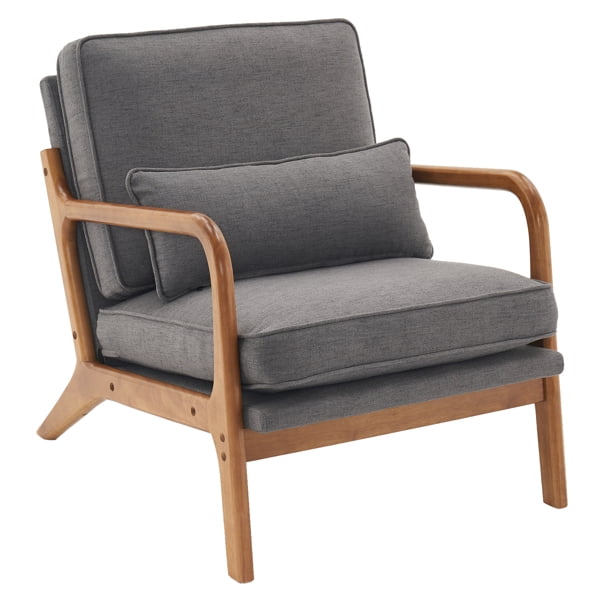 Alvantor Mid-Century Modern Gray Upholstered Lounge Chair with Solid Wood Armrests