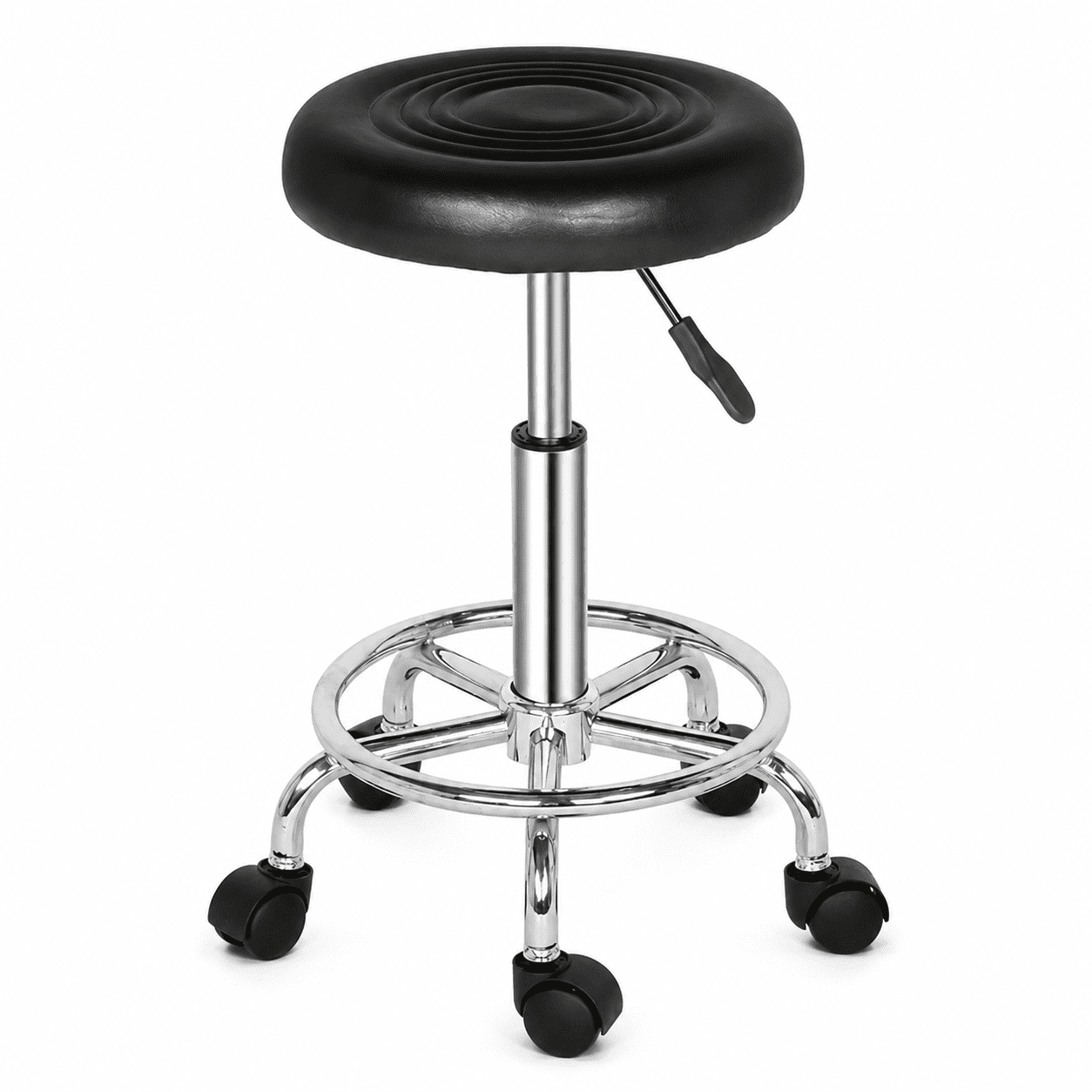 Alvantor Adjustable Height Rolling Salon Stool With 360 Swivel Seat and Foot Ring, Black