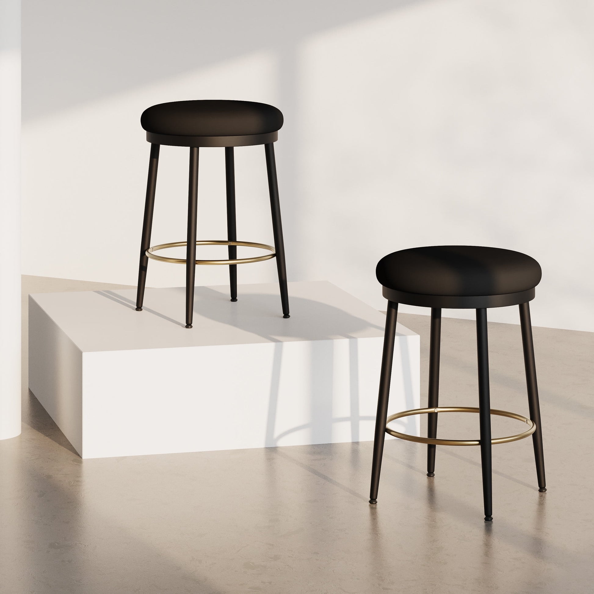 Alvara 24.75" Seat Height Upholstered Counter Stools with Footrest, Black + Gold, Set of 2