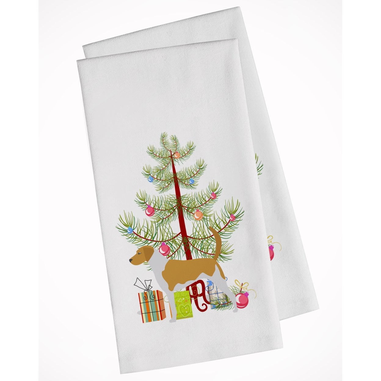 American Foxhound Merry Christmas Tree White Kitchen Towel Set of 2