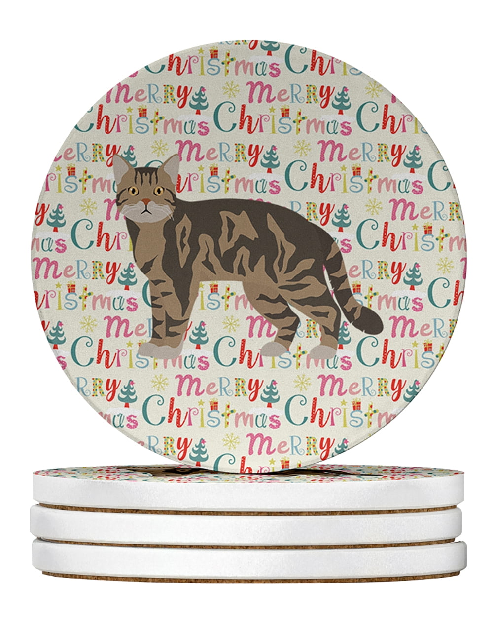 American Wirehair #1 Cat Christmas Large Sandstone Coasters Pack of 4 4 in x 4 in