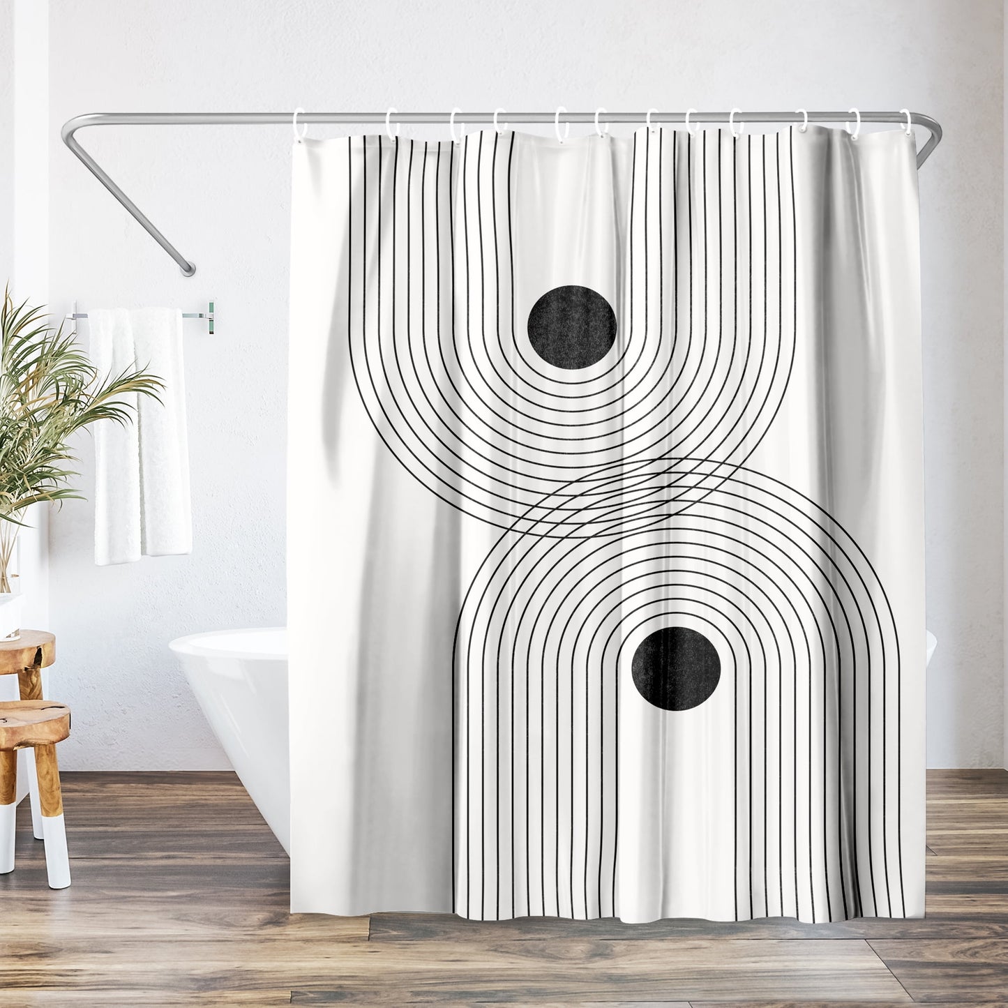 Americanflat 71" x 74" Shower Curtain, Black Geometrical Line Art 2 by Tetyana Karankovska