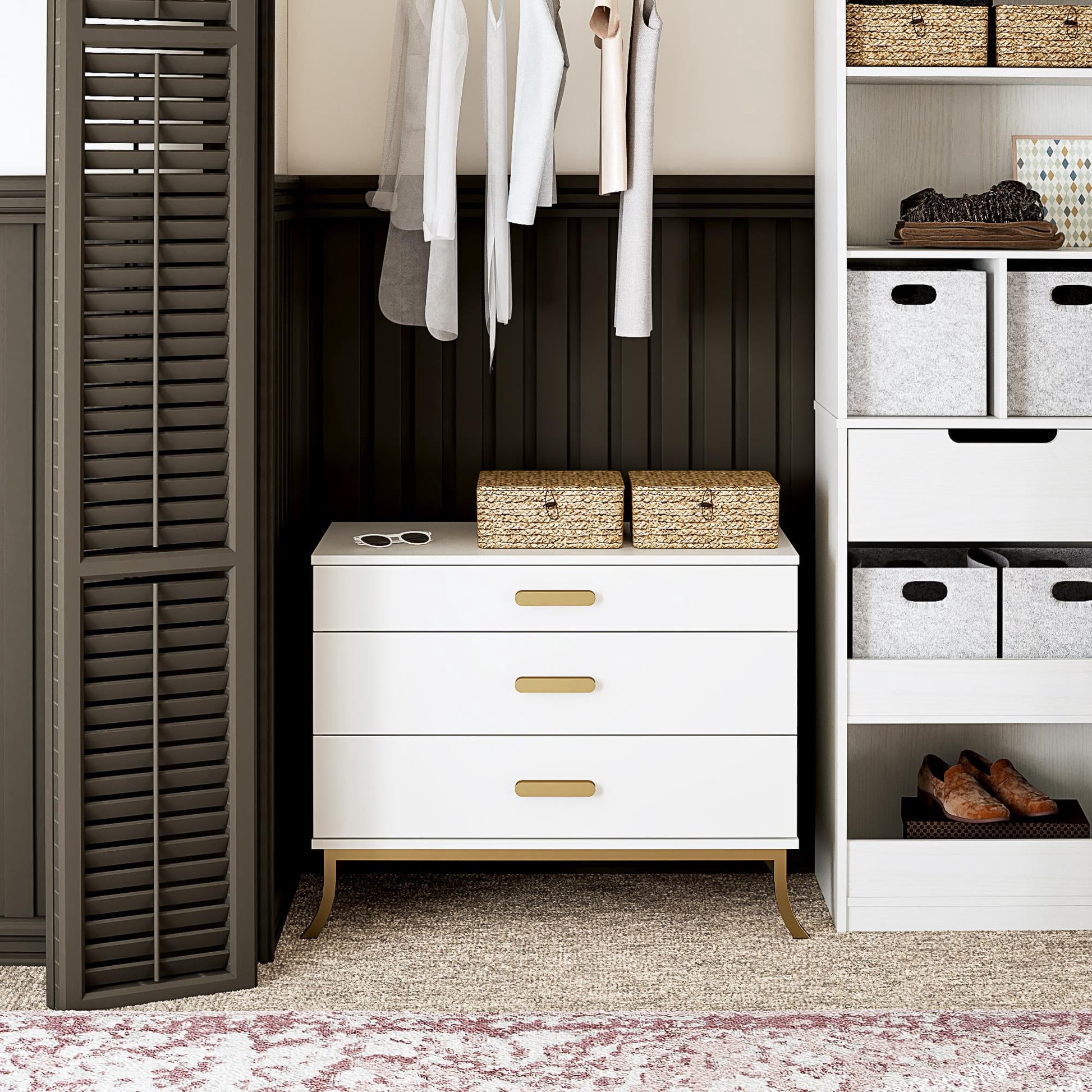 Ameriwood Home Clementine Small 3-Drawer Dresser with Oval Handles, White & Gold