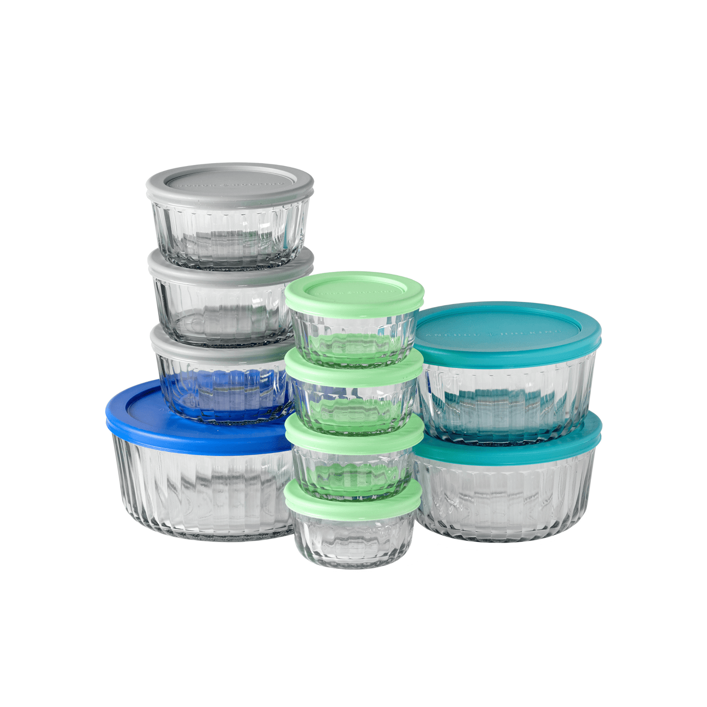 (2 pack) Anchor Hocking Sculpted Glass Food Storage Containers with Lids, 20 Piece Set