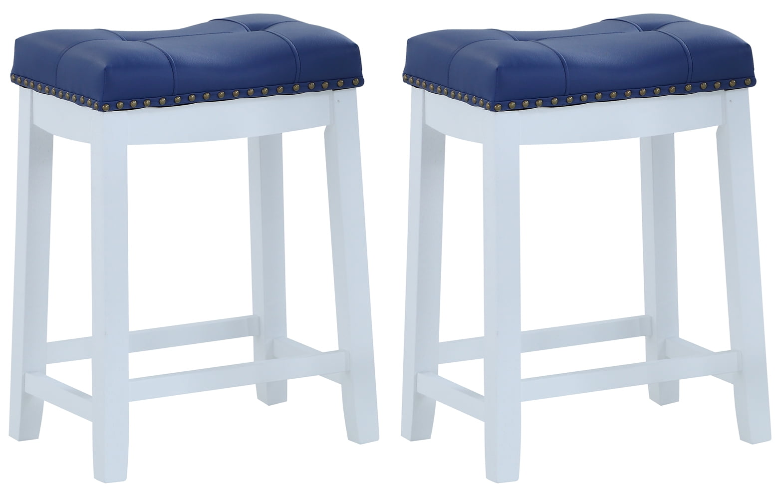 Angel Line Cambridge 24" Padded Saddle Stool-White w/ Blue Cushion, Set of 2