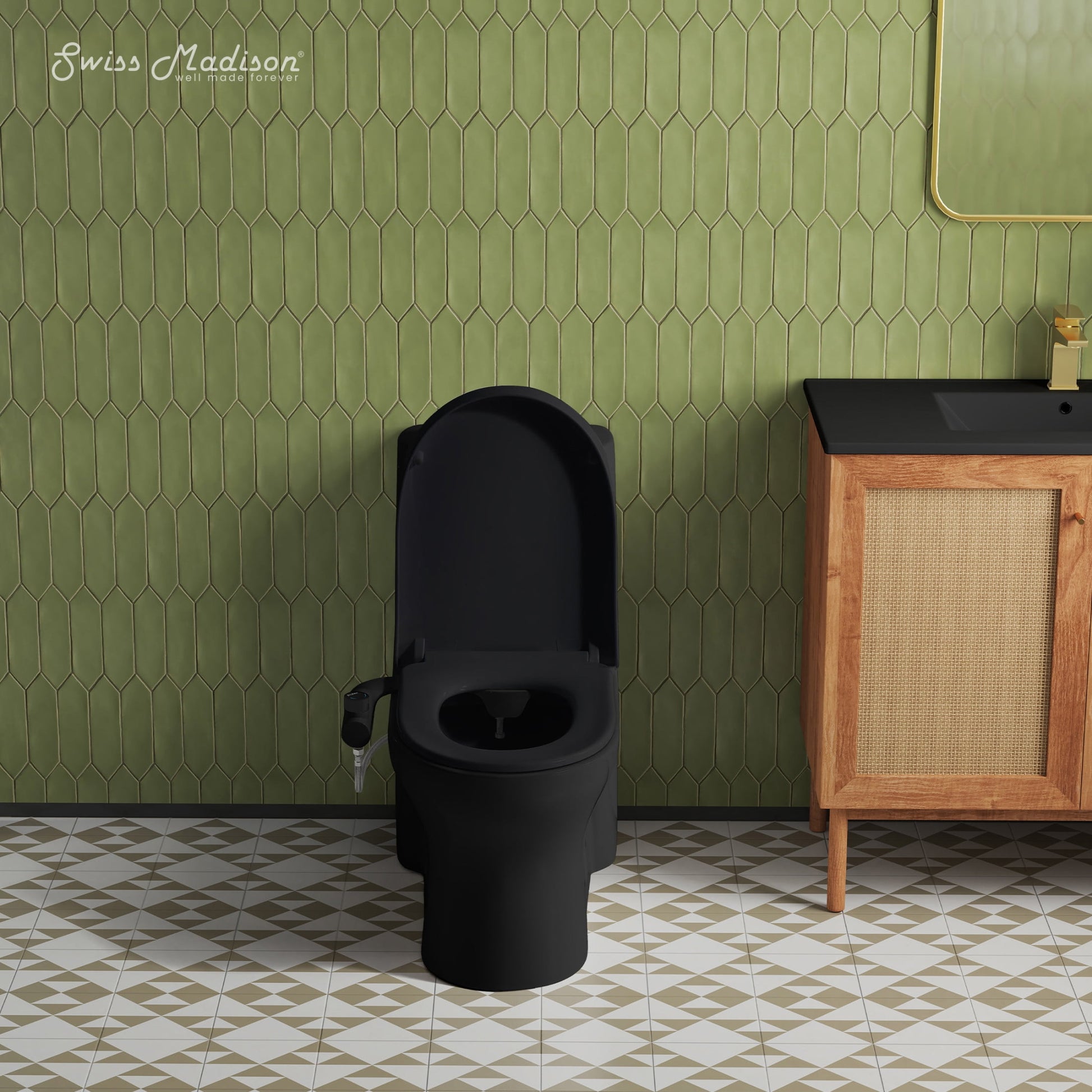 Aqua Non-Electric Bidet Toilet Attachment in Glossy Black with Black Knob