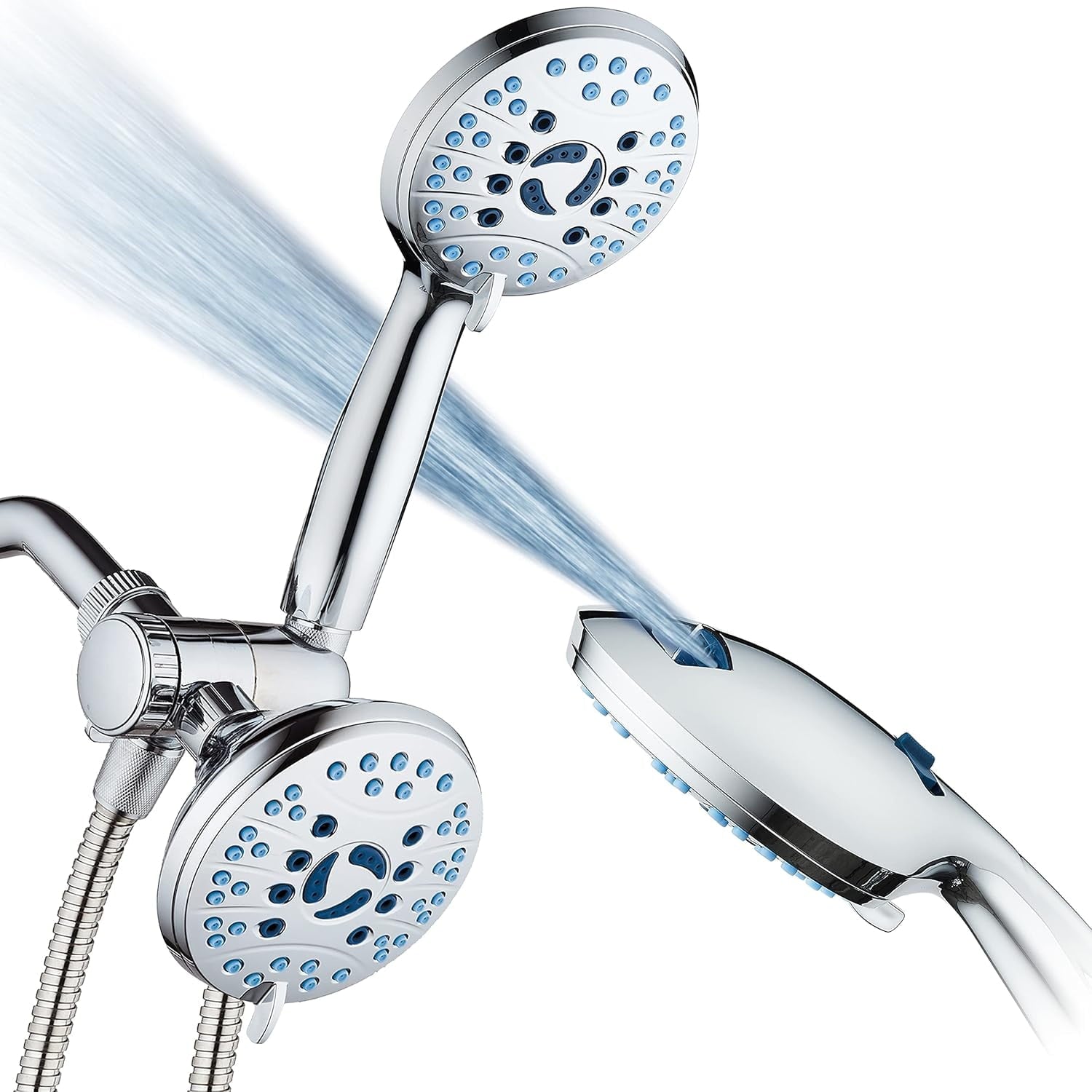 AquaCare High-pressure 50-setting 3-way Luxury 2-in-1 Dual Showerhead Combo with Built-in 2-mode Power Wash, Antimicrobial Nozzles and Bonus Wall Bracket