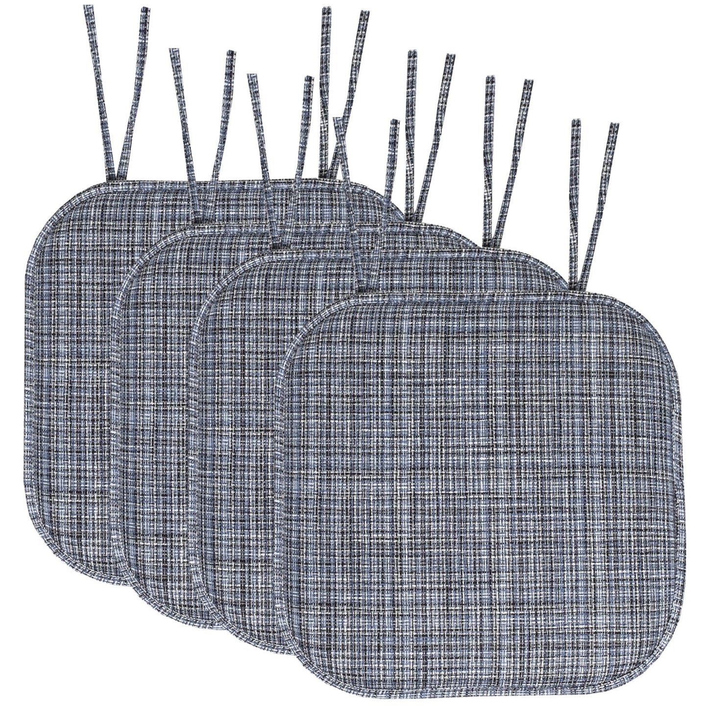 Aria Memory Foam Non-Slip Chair Cushion Pad with Ties 4 Pack - Blue Black