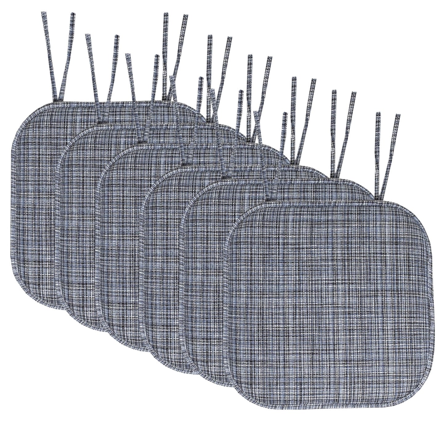 Aria Memory Foam Non-Slip Chair Cushion Pad with Ties 6 Pack - Blue Black