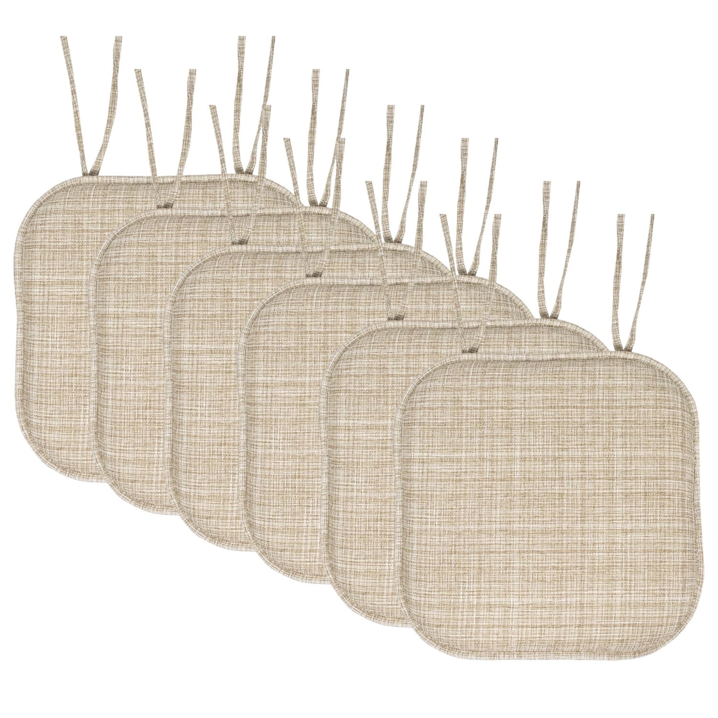 Aria Memory Foam Non-Slip Chair Cushion Pad with Ties 6 Pack - Multi Beige
