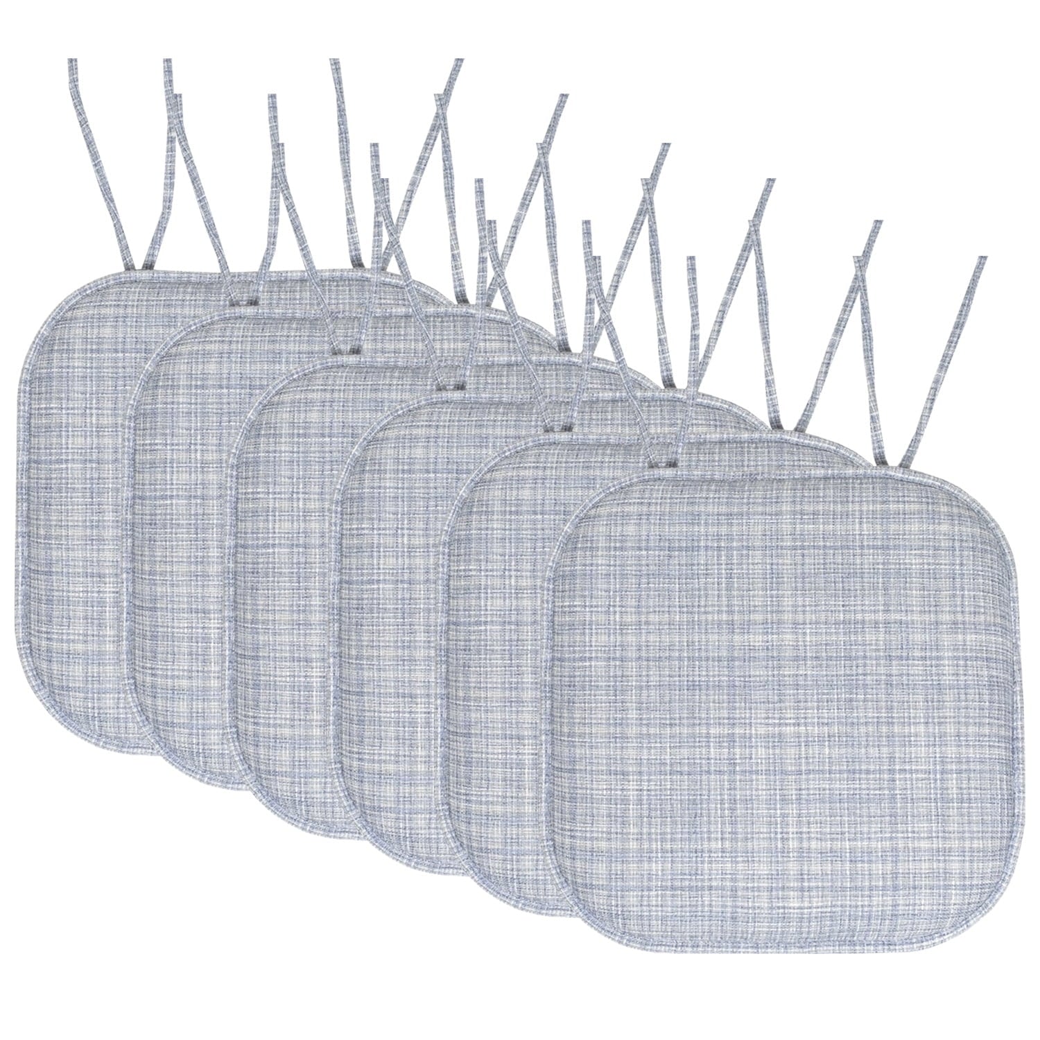 Aria Memory Foam Non-Slip Chair Cushion Pad with Ties 6 Pack - Silver Blue