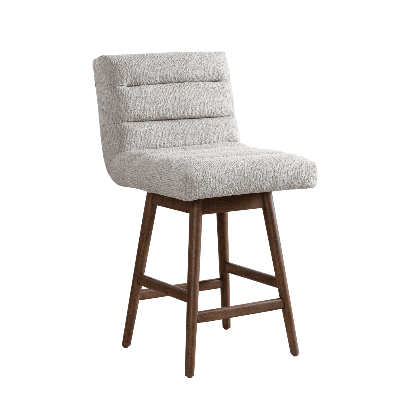 Armen Living Elias Brown Solid Wood Upholstered 26" Counter Height Swivel Barstool with Morning Fog Fabric Seat