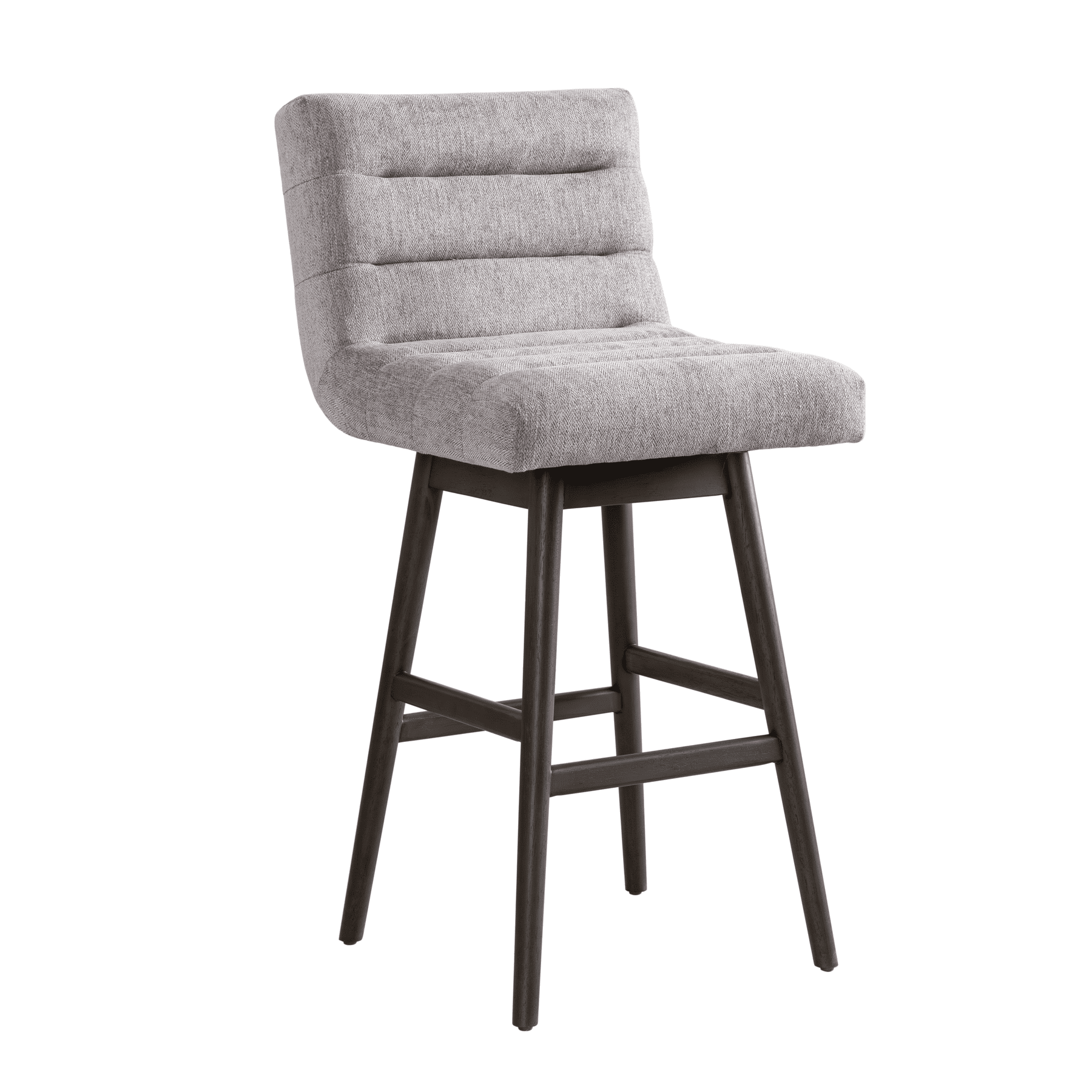 Armen Living Elias Gray Solid Wood Upholstered 30" Bar Height Swivel Barstool with Gray Fabric Seat