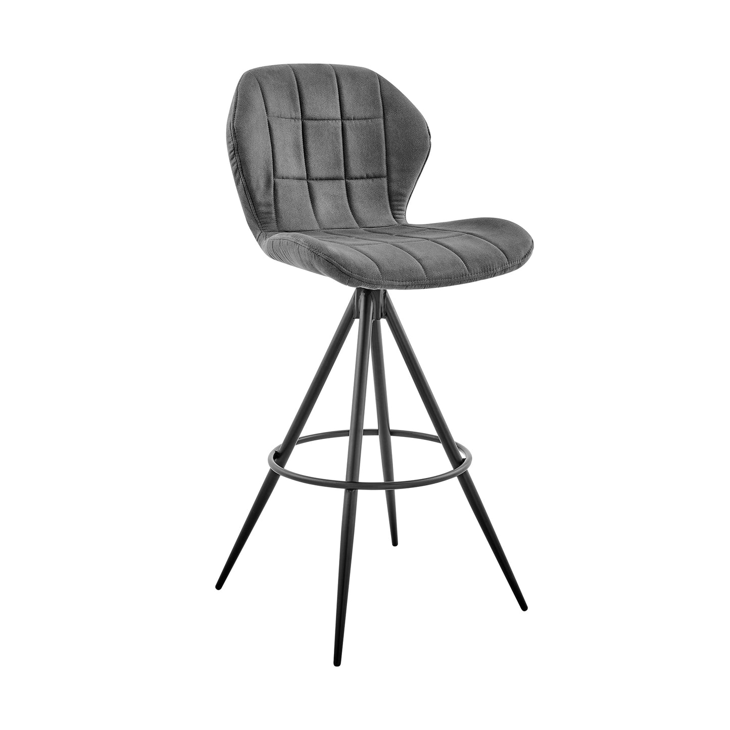 Armen Living Indoor Catalina 26" Swivel Counter Height Bar Stool in Charcoal Fabric and Black Finish