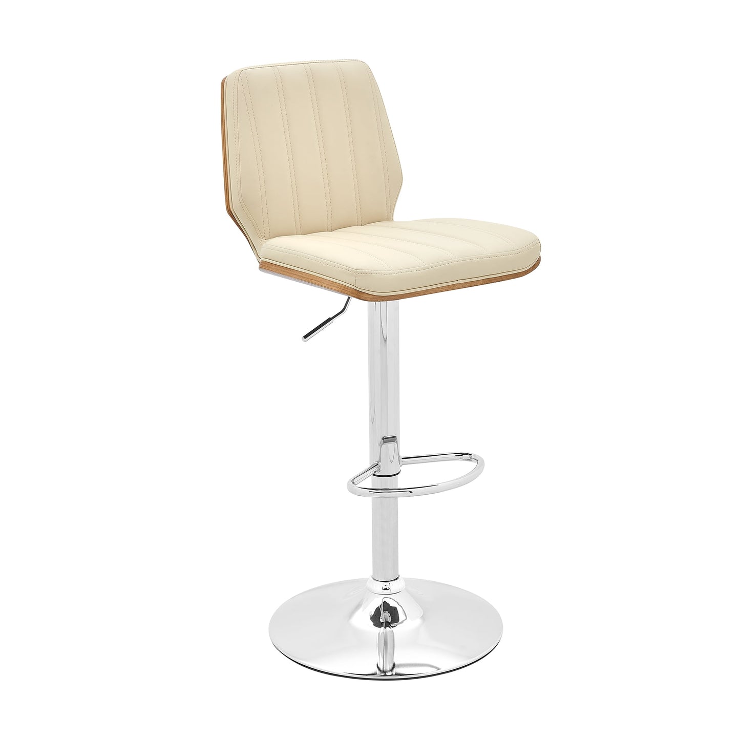 Armen Living Indoor Ruth Adjustable Swivel Gray Faux Leather and Walnut Wood Bar Stool with Chrome Base